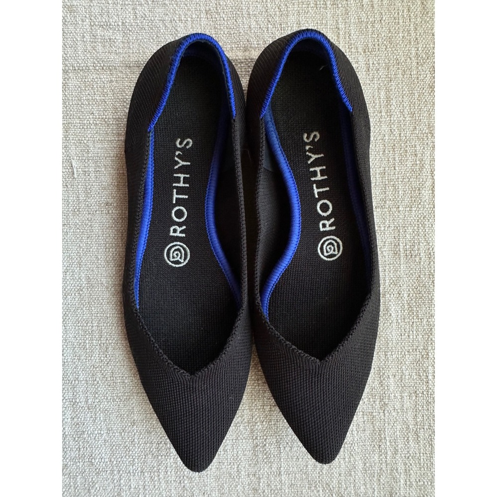 Rothys The Point Black Pointed Toe Flats Blue Halo Womens Size 6.5